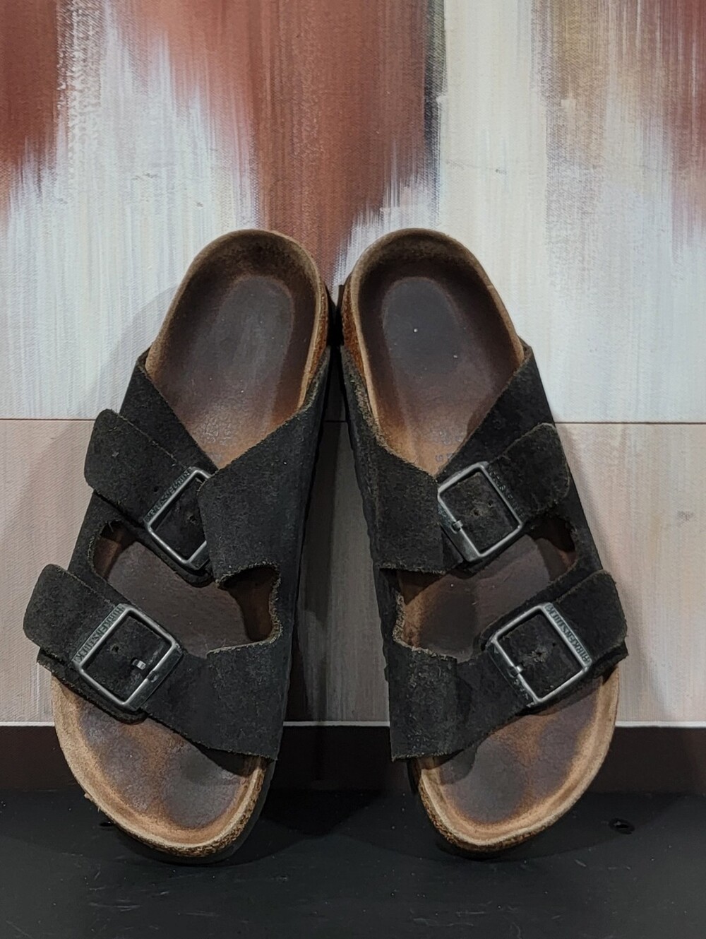 Birkenstock Arizona Black Suede Soft Footbed Sandals Size 40